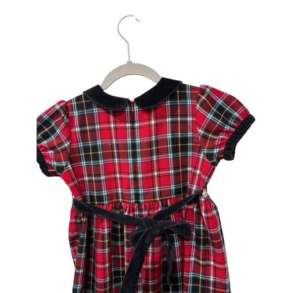 Hanna Andersson Girls Red Plaid Dress With Velvet Collar Christmas 120 sz 6 - Picture 5 of 7